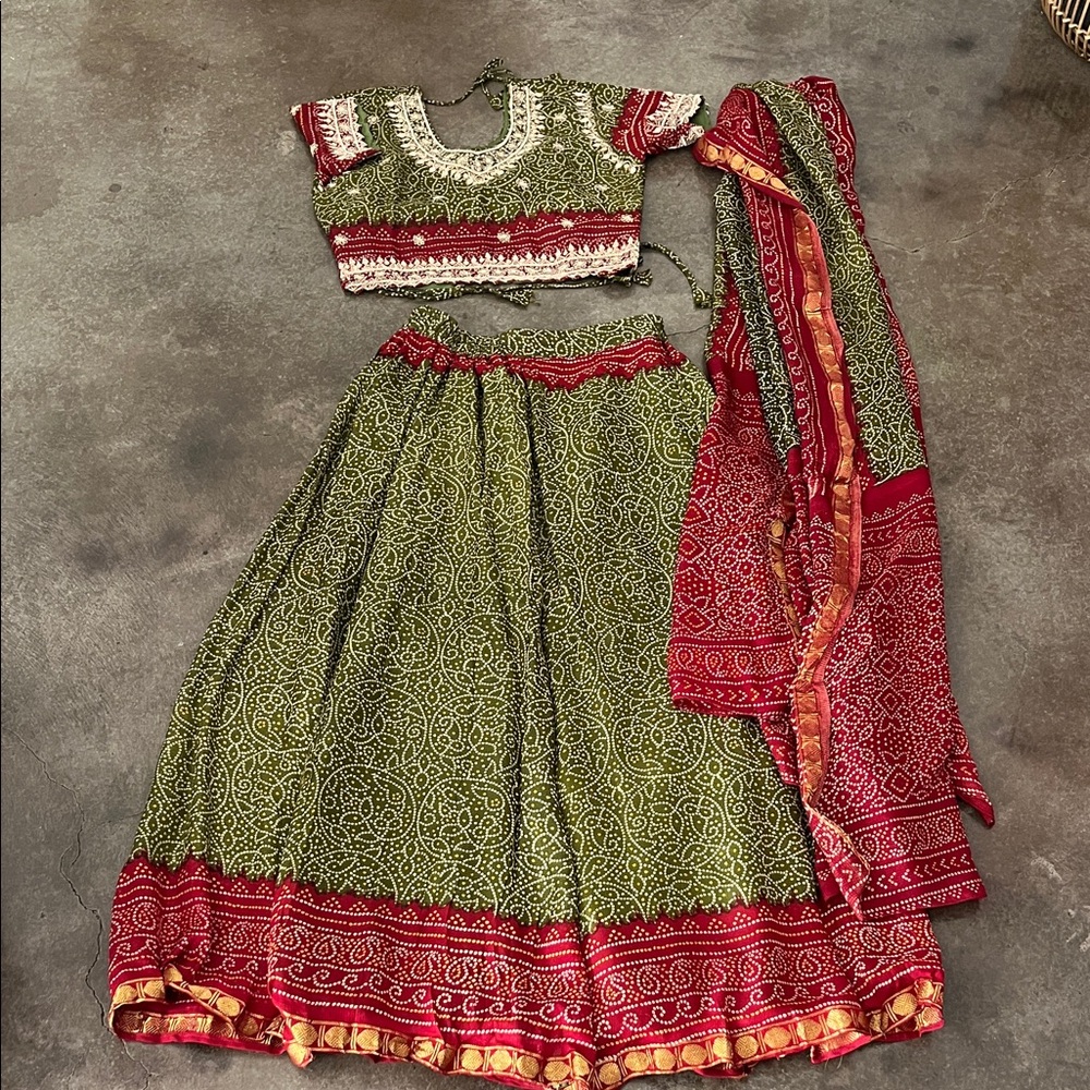 Traditional Green and Red Printed Saree Set with Blouse